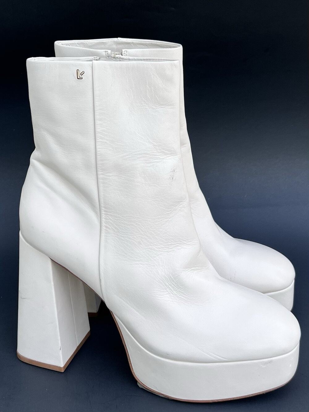 Larroudé Dolly Platform High Heel Booties Ivory Women's Size 9.5 US